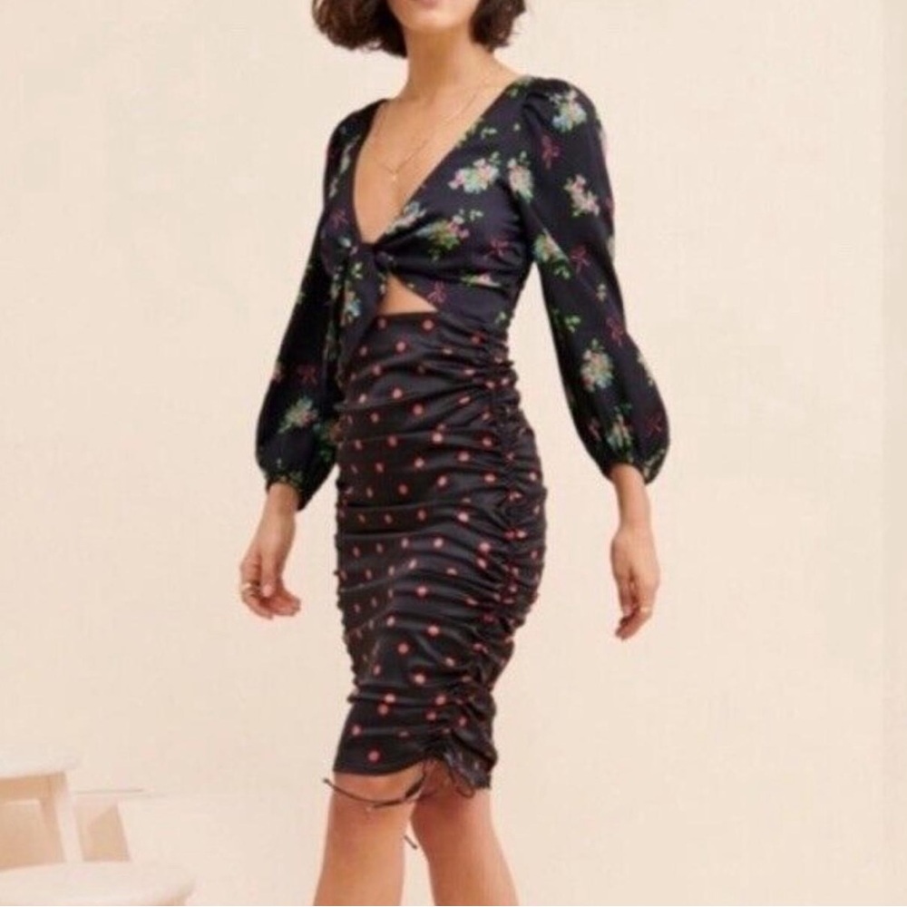 For Love And Lemons Black Floral Long Sleeve Dress